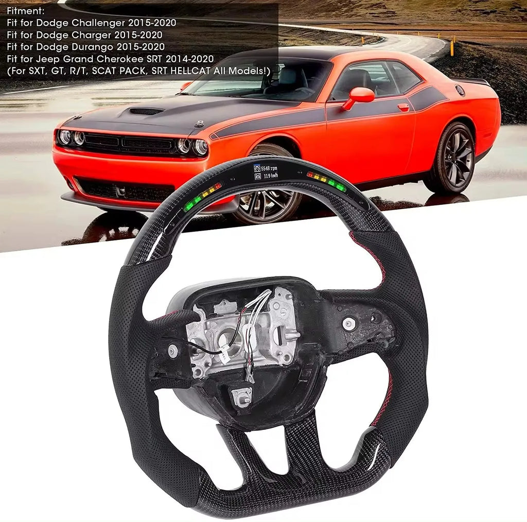 LED Carbon Fiber Steering Wheel For Dodge Challenger Charger Durango HELLCAT 2015-2020 Jeep Grand Cherokee SRT 2014-2020