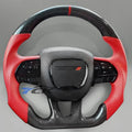 Steering Wheel Carbon Fiber Red Leather Red Ring For Dodge Charger 2015 2016 2017 2018 2019 2020 2021 2022 2023 2024