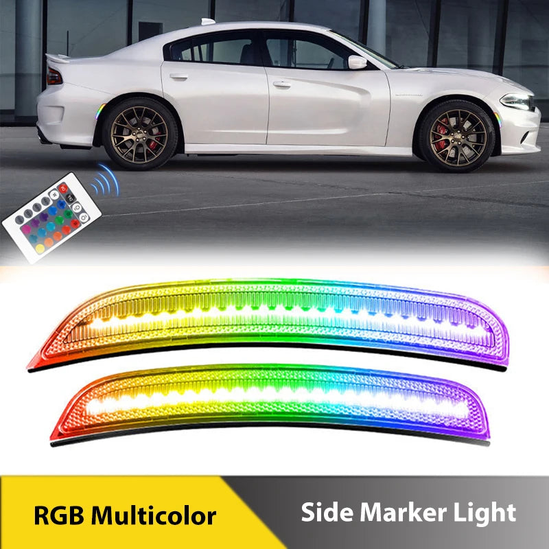 4Pcs LED RGB Front Rear Bumper Side Marker Lights For Dodge Charger 2015-2023 Turn Singal Reflectors Lamps Car Accessories
