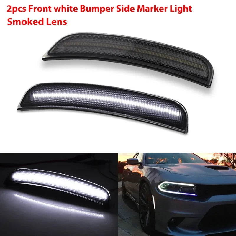 iJDM For Dodge Charger Front/Rear Bumper Side Marker Light Turn SignalLights/Driving Lights,Replace OEM Sidemarker Lamps 15-22