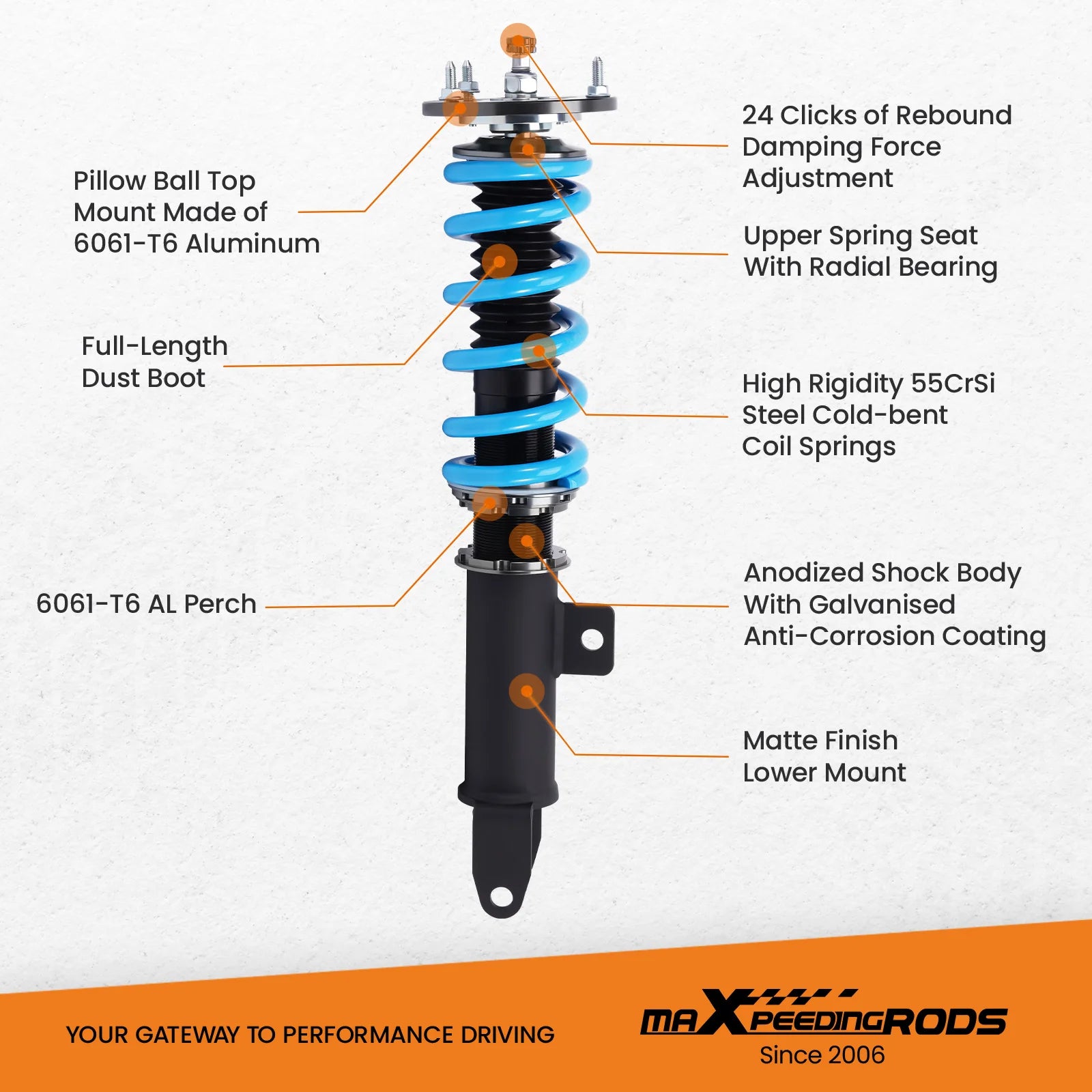 MaXpeedingrods 24 Click Damper Coilovers Shocks For Dodge Challenger Charger Chrysler 300 2011-2022 RWD