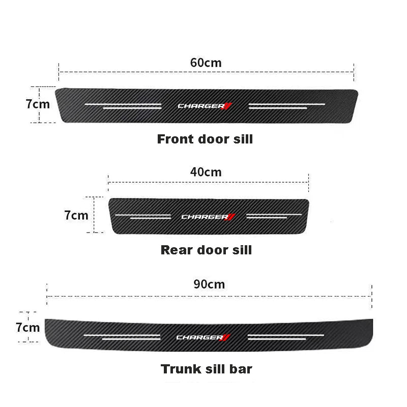 Carbon Fiber Car Door Sill Threshold Protector Auto Stickers Decals For DODGE CHARGER Logo Accessories