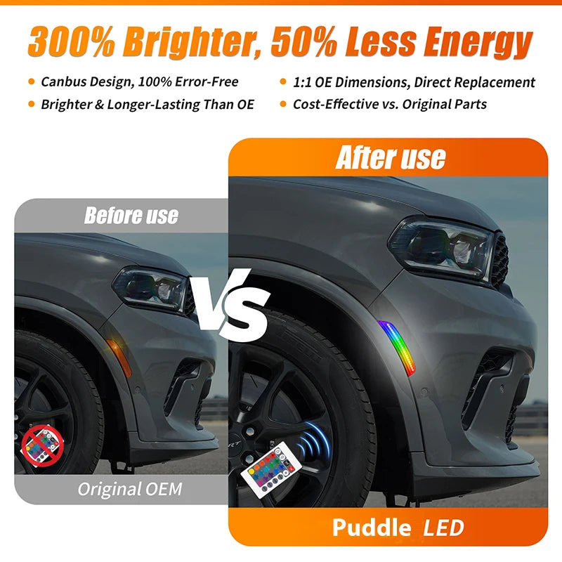 4Pcs LED RGB Front Rear Bumper Side Marker Lights For Dodge Charger 2015-2023 Turn Singal Reflectors Lamps Car Accessories