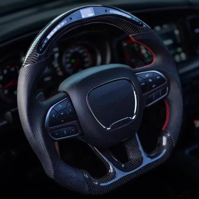 LED Carbon Fiber Steering Wheel For Dodge Challenger Charger Durango HELLCAT 2015-2020 Jeep Grand Cherokee SRT 2014-2020
