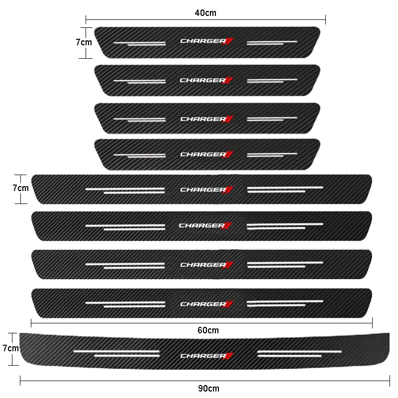 Carbon Fiber Car Door Sill Threshold Protector Auto Stickers Decals For DODGE CHARGER Logo Accessories