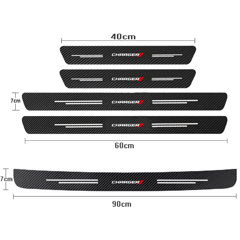 Carbon Fiber Car Door Sill Threshold Protector Auto Stickers Decals For DODGE CHARGER Logo Accessories