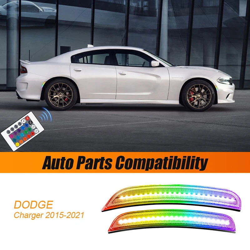 4Pcs LED RGB Front Rear Bumper Side Marker Lights For Dodge Charger 2015-2023 Turn Singal Reflectors Lamps Car Accessories