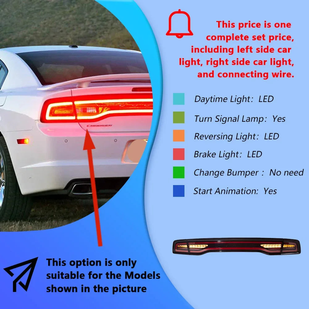 Car Taillights Assembly For Dodge Charger 2011-2014 LED Auto Back Lamps Upgrade Dynamic Flashing Signal Light Tools Accessories