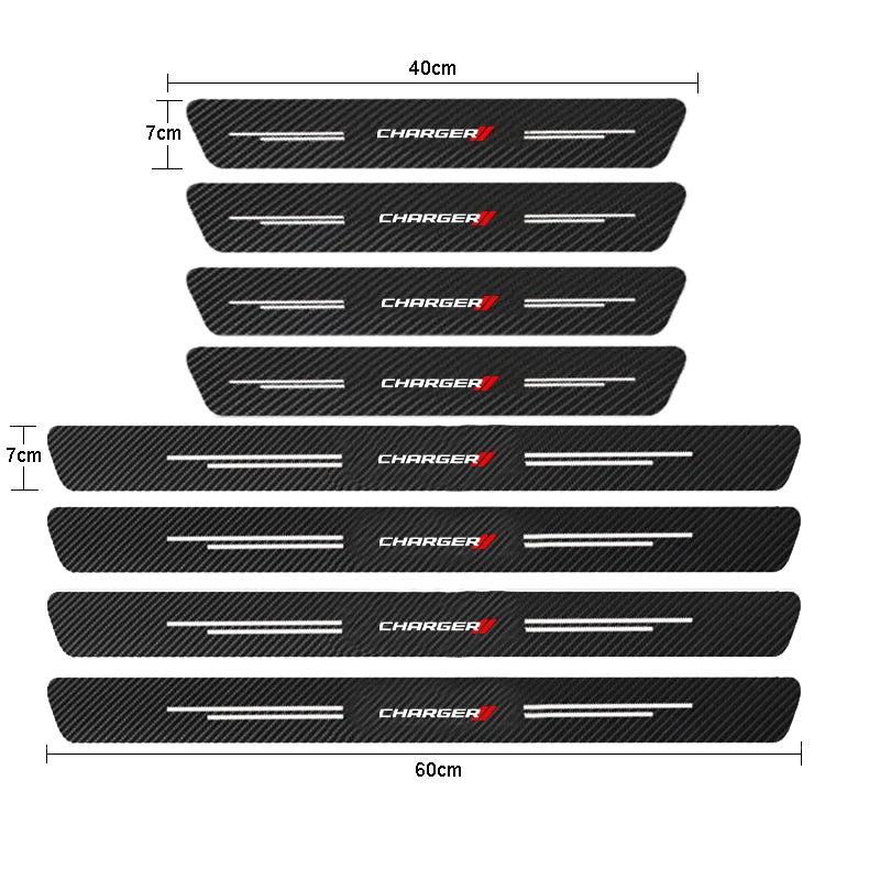 Carbon Fiber Car Door Sill Threshold Protector Auto Stickers Decals For DODGE CHARGER Logo Accessories