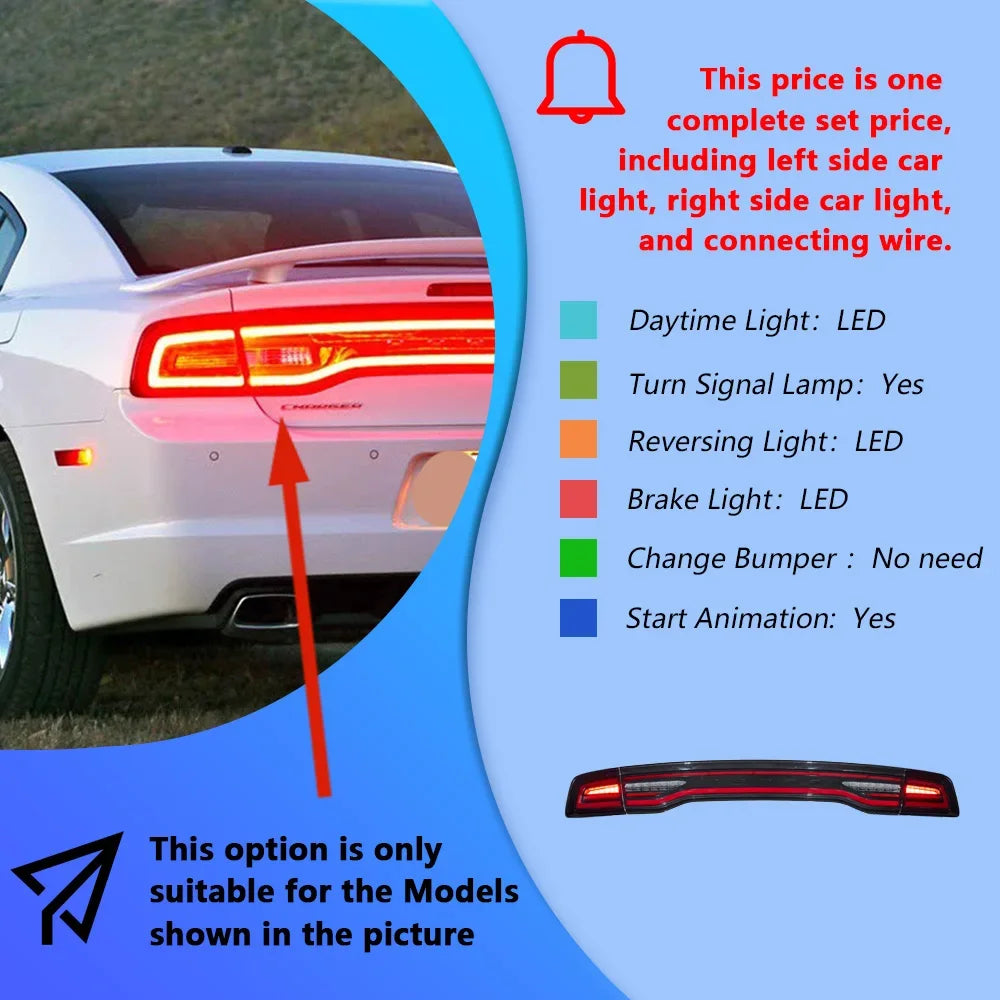 Car Taillights Assembly For Dodge Charger 2011-2014 LED Auto Back Lamps Upgrade Dynamic Flashing Signal Light Tools Accessories