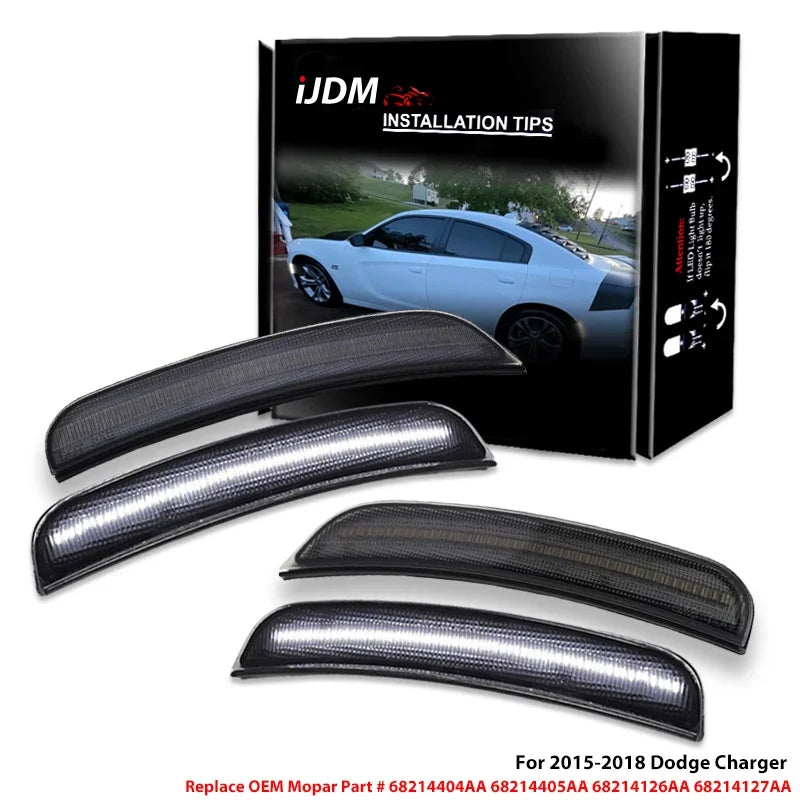 iJDM For Dodge Charger Front/Rear Bumper Side Marker Light Turn SignalLights/Driving Lights,Replace OEM Sidemarker Lamps 15-22