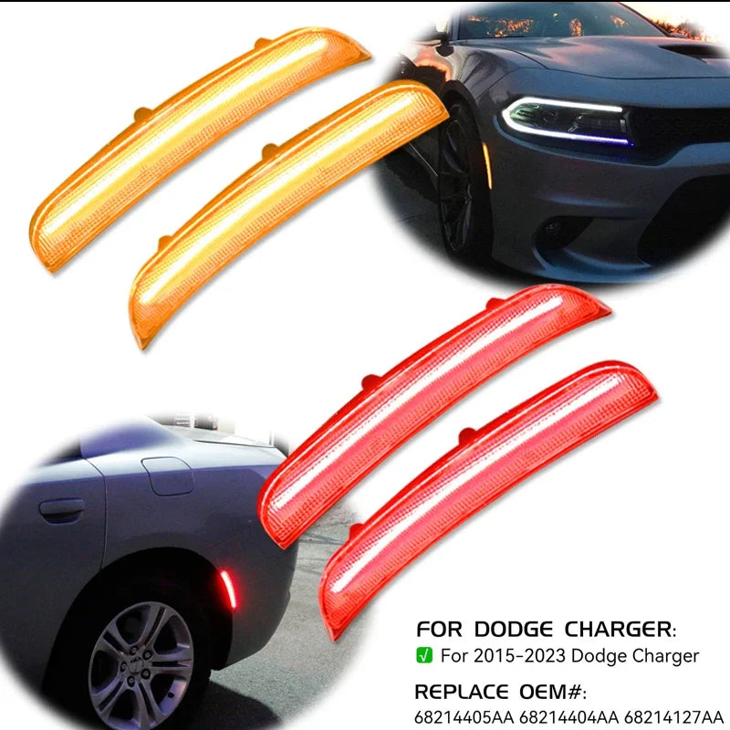 iJDM For Dodge Charger Front/Rear Bumper Side Marker Light Turn SignalLights/Driving Lights,Replace OEM Sidemarker Lamps 15-22